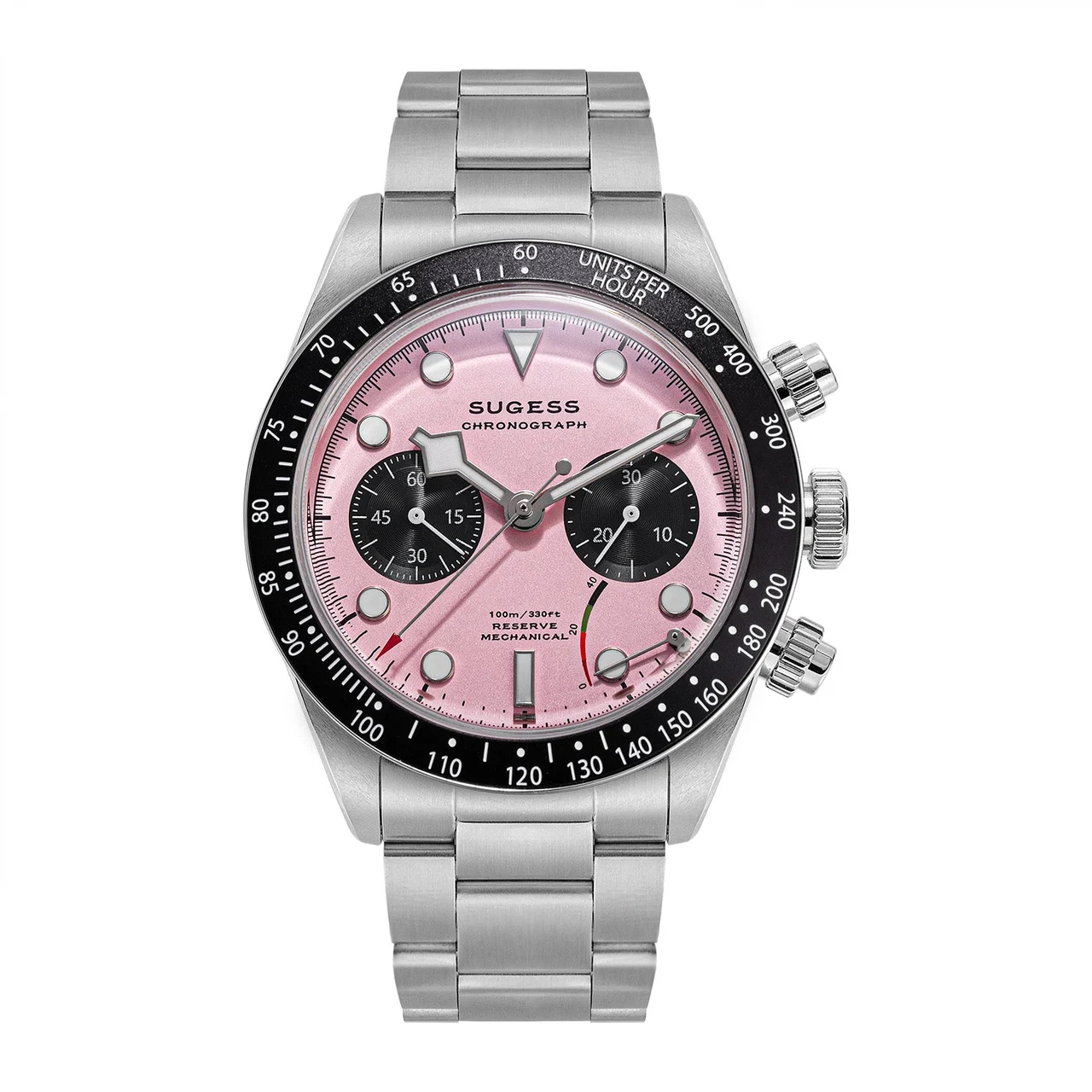 Sugess Chrono Heritage S457 Chronograph Power Reserve Pink Panda Di 41 mm kol saati