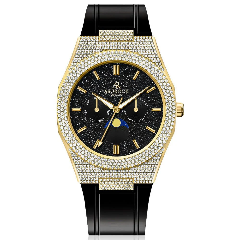 ASOROCK WATCHES Iced transporter - small diamond bezel - rubber strap 40 mm kol saati