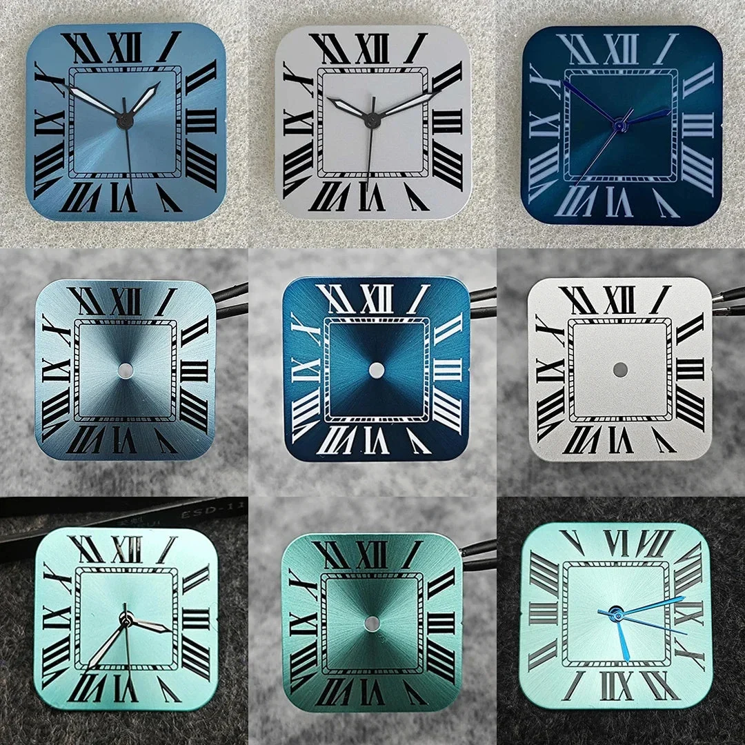 Tandorio Watches Square NH35 Watch Dial Set NH35 Roman Numeral Santos+ Watch Needle New Square Watches Accessories for NH35 NH36 Movement 14:1089#green-Black 27 mm kol saati