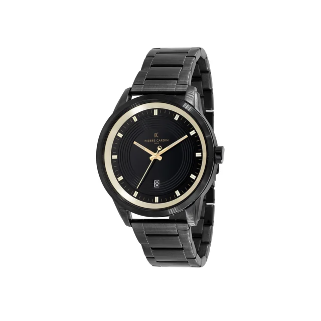 LES HALLES Black Dial Black Watch with Black Metal Link Strap and Gold Detailing CCP.5026