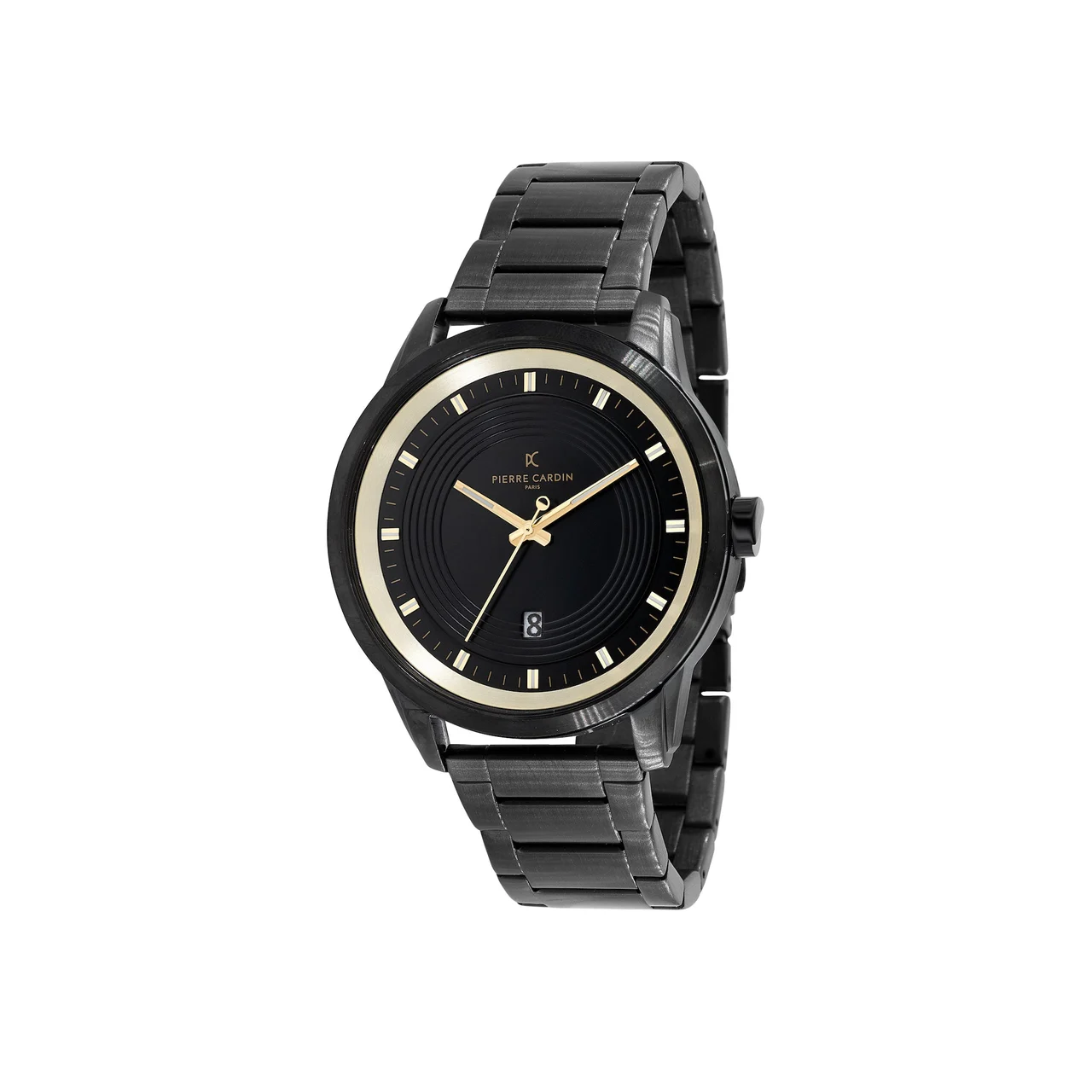 LES HALLES Black Dial Black Watch with Black Metal Link Strap and Gold Detailing CCP.5026 45 mm kol saati