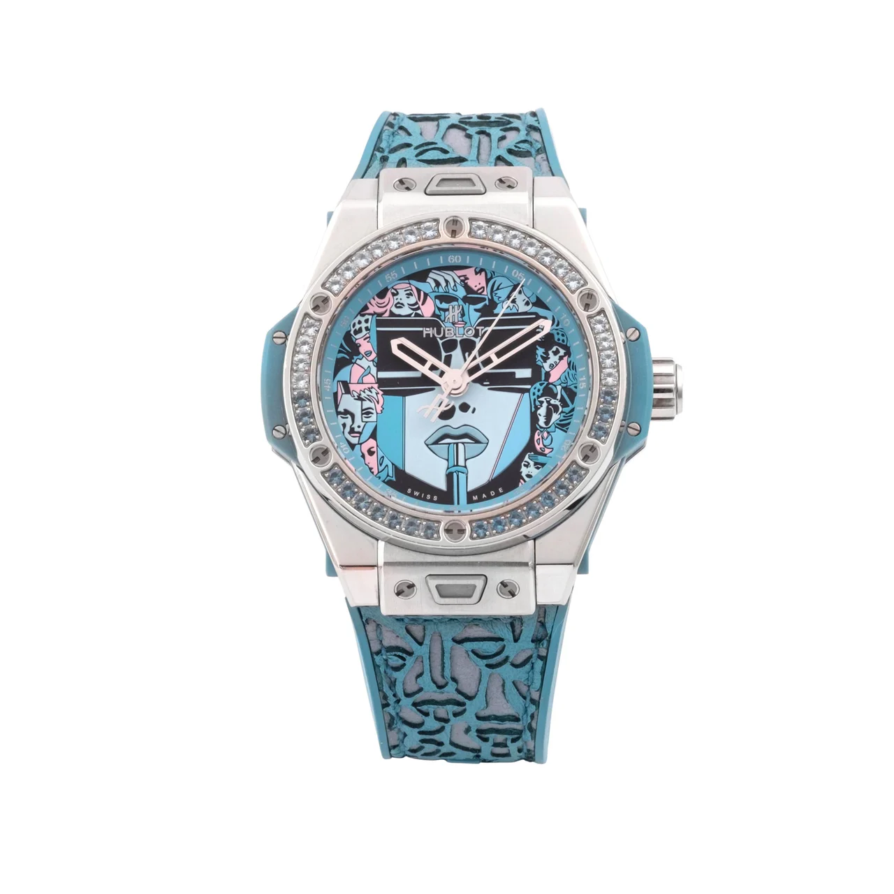Hublot HUBLOT REF. 465.SX.1190.VR.1207.LIP19, SELF-WINDING, CENTRE-SECONDS; “BIG BANG ONE CLICK MARC FERRERO (STEEL TURQUOISE)”; LIMITED EDITION OF 50 PIECES; STAINLESS STEEL, RUBBER AND BLUE TOPAZES kol saati