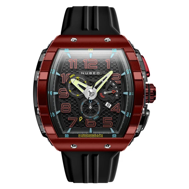 Nubeo Magellan Retrograde Chronograph Crimson Red #NB-6088-03 kol saati