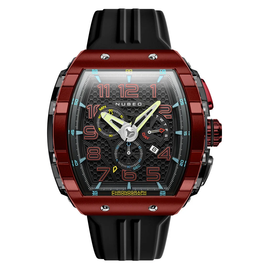 Nubeo Magellan Retrograde Chronograph Crimson Red #NB-6088-03 kol saati