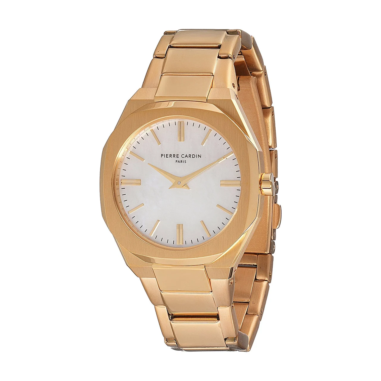 Elysee Maison 8 Chrysanthème ’ Watch - Gold Case, White Mother of Pearl Dial Look with Gold Metal Strap CF.1008.MG 32 mm kol saati