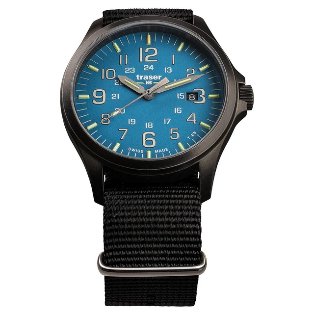 Traser Officer Pro Gunmetal with SkyBlue Dial and Tritium #108647 kol saati
