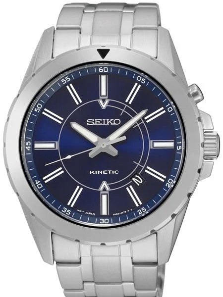 Seiko Kinetic Watch with a 42mm Stainless Steel Case, Blue Dial, and Power Reserve #SKA703 42 mm kol saati