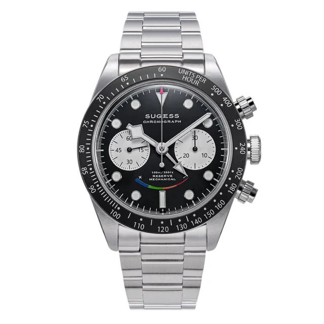 Sugess Chrono Heritage S475 Chronograph Power Reserve Smile Black Panda Dial chrono-herita