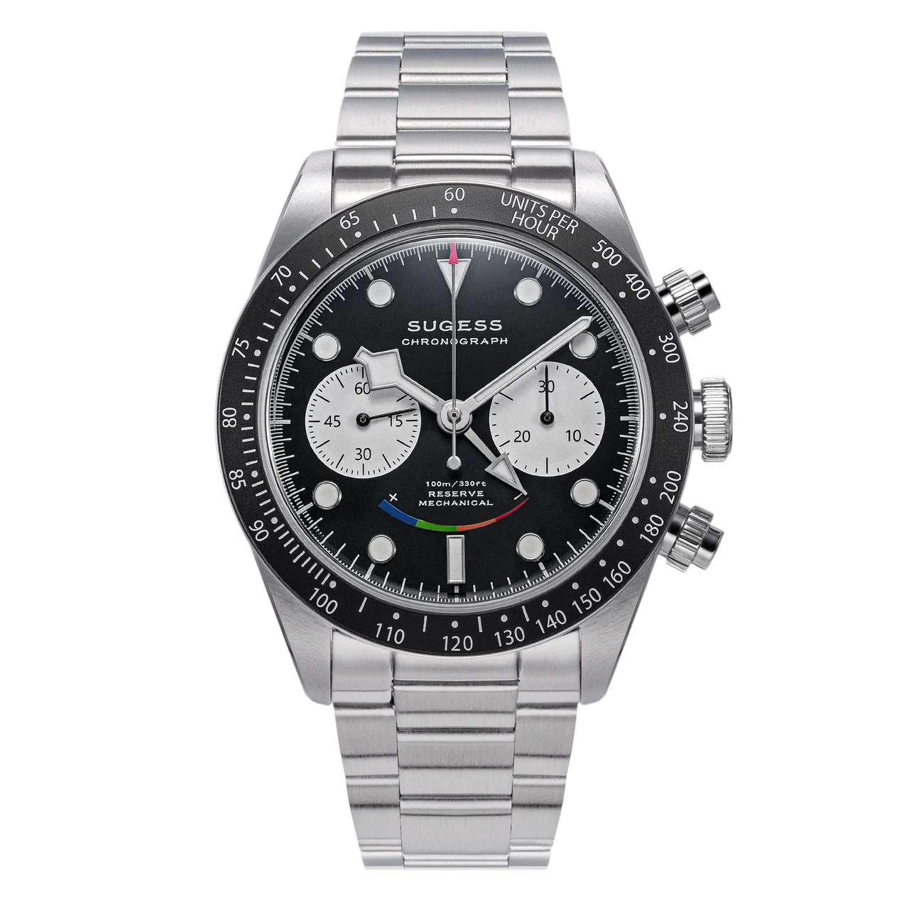 Sugess Chrono Heritage S475 Chronograph Power Reserve Smile Black P 41 mm kol saati