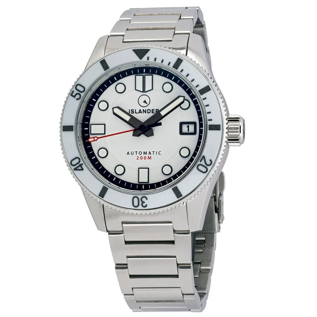 Islander "Ghost" Bayport 40mm Automatic Dive Watch with White Dial #ISL-173 kol saati