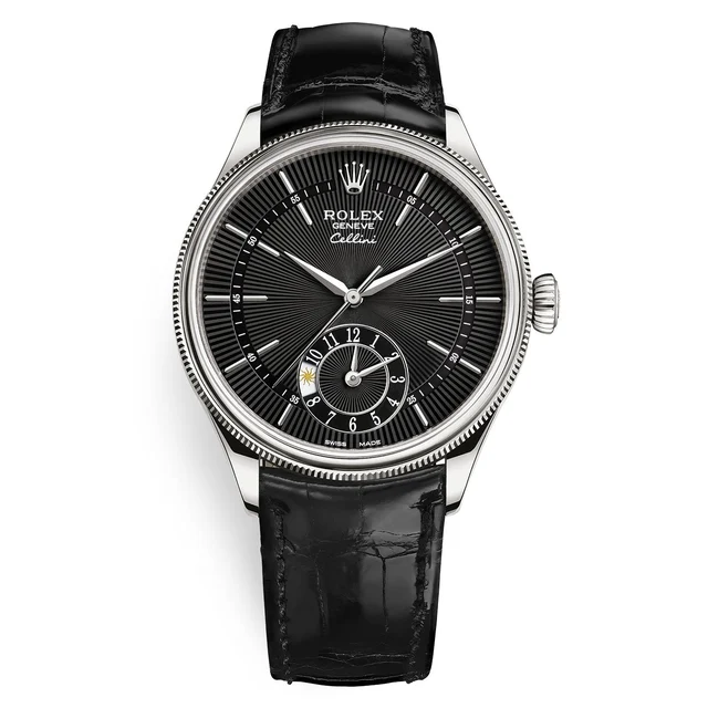 Rolex Cellini 50529 Black Dial Leather Strap Dual Time 39mm kol saati