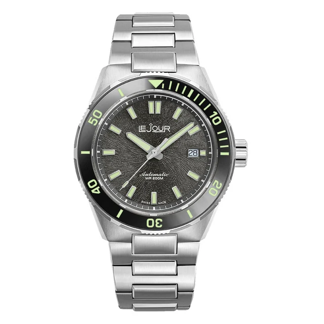 Le Jour Coral Automatic Swiss Dive Watch with Grey Textured Dial #LJ-CD-003 kol saati