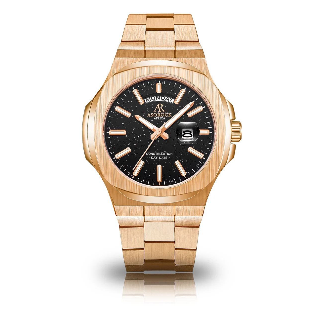ASOROCK WATCHES Rosegold/Black plain Constellation Day Date 44 mm kol saati