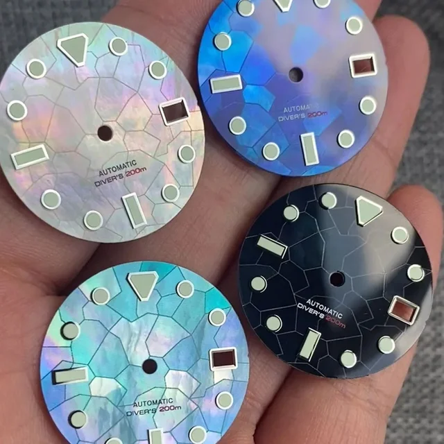 Tandorio Watch Parts White Blue Black Watch Dial Mother Of Pearl Fragment Pattern Fit NH35