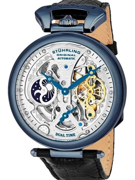 Stuhrling Emperor Grand Automatic Dual Time Watch with Diamond Hour Markers #127A2.33X52 k