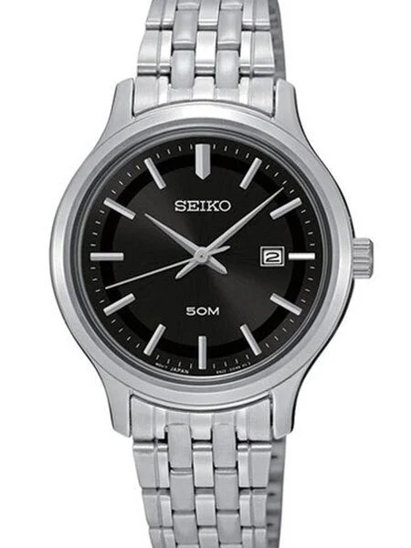 Seiko Quartz Dress Watch with Bracelet and Black Dial #SUR795 30 mm kol saati