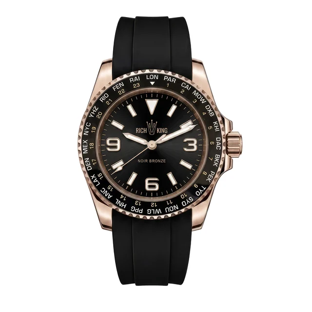 Richkingwatch Noir Bronze World Timer kol saati