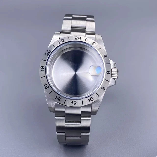 Tandorio EXP 24 Hour GMT Watch Case Fixed Bezel Sapphire for NH35/NH36 Movement Frosted St