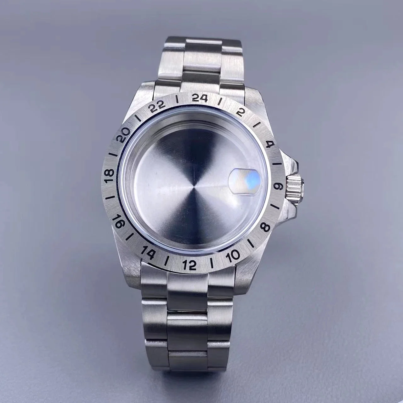 Tandorio EXP 24 Hour GMT Watch Case Fixed Bezel Sapphire for NH35/NH36 Movement Frosted Steel Strip 1005009056761780-B-Flat mirrors08-39MM 39 mm kol saati