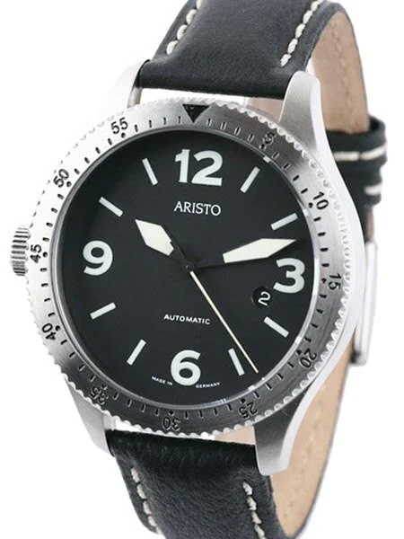 Aristo Black Dial Swiss ETA Automatic Aviator Watch with Left Crown 7H72 43 mm kol saati