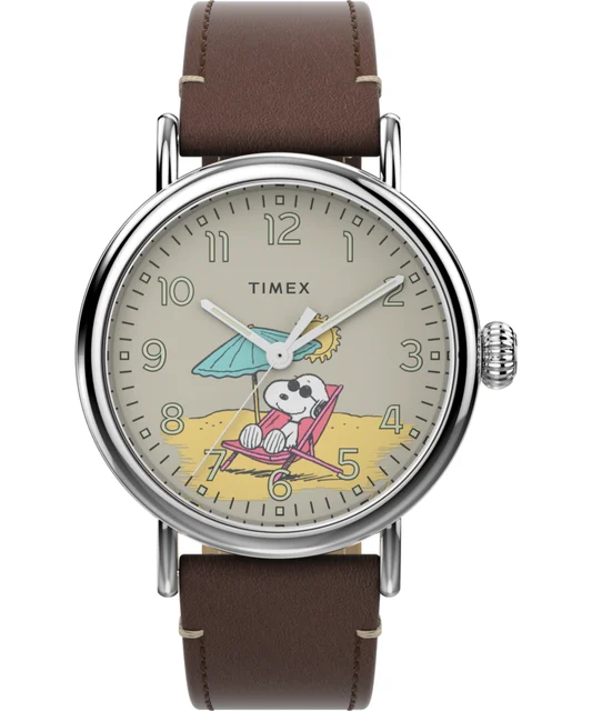 Timex Peanuts® x Standard Featuring Snoopy at the Beach 40mm Leather Strap Watch TW2V61200