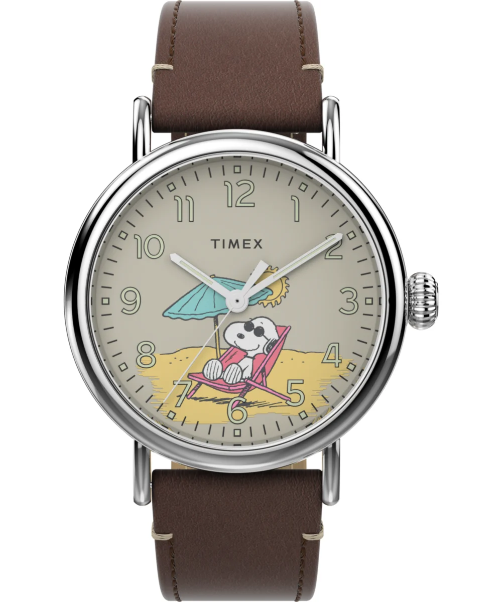 Timex Peanuts® x Standard Featuring Snoopy at the Beach 40mm Leather Strap Watch TW2V61200 40 mm kol saati