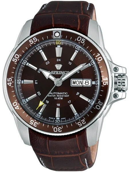J. Springs Automatic 21-Jewel Sport Watch with Day and Date, Brown Dial #BEB098 kol saati