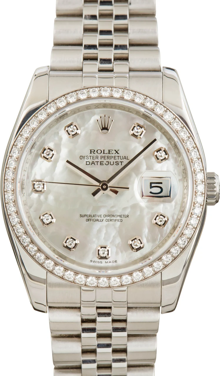 Rolex ROLEX REF. 116244, MOTHER-OF-PEARL DIAL; "DATEJUST" SO-CALLED "TAHITIAN"; STAINLESS STEEL AND 18K WHITE GOLD 36 mm kol saati